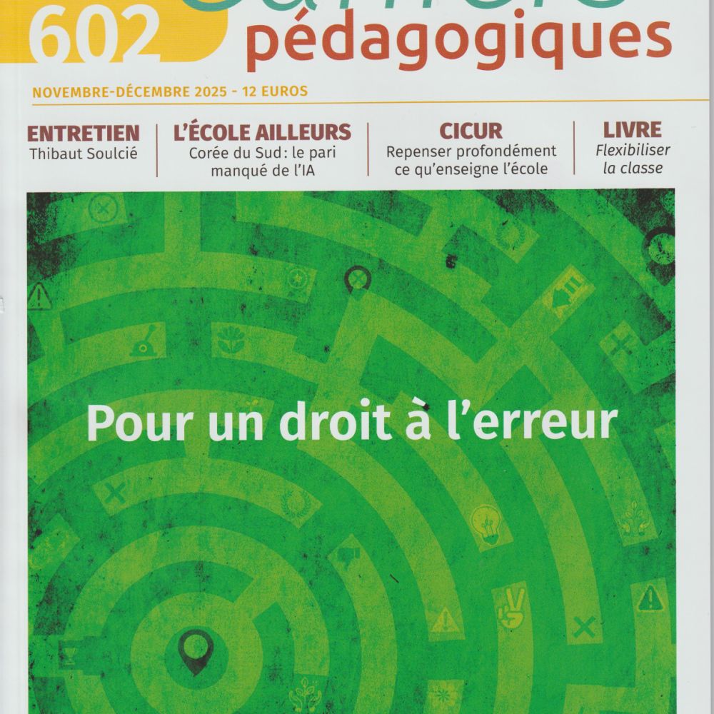Couverture <i>Cahiers pédagogiques</i> n° 602, « Pour un droit à l'erreur », 2025.